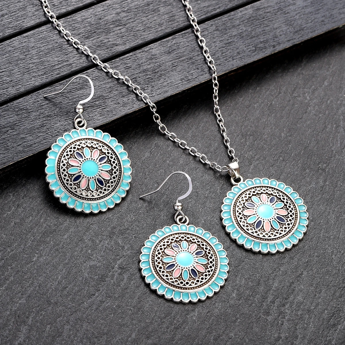Boho Flower Earring & Necklace Set – Indian-Inspired Bohemian Jewelry in 4 Colors