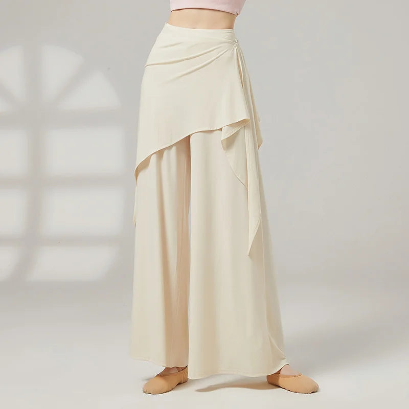 Loose Wrap Waist Wide Leg Dance Pants High Waist Flowy Yoga Trousers For Women Solid Color Palazzo Pants For Ballet Practice