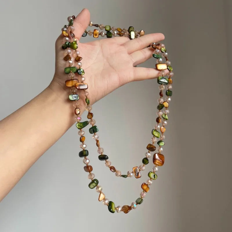 Boho Vintage Irregular Bead & Colorful Shell Long Necklace – Layered Women's Jewelry