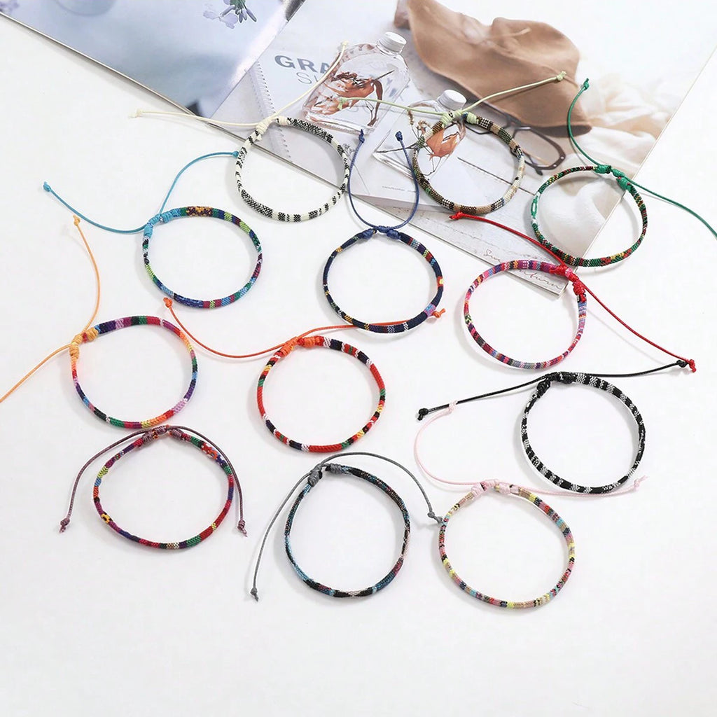 Boho Surfer Bracelet Set | 12-Piece Braided Beach Bracelets for Women & Men