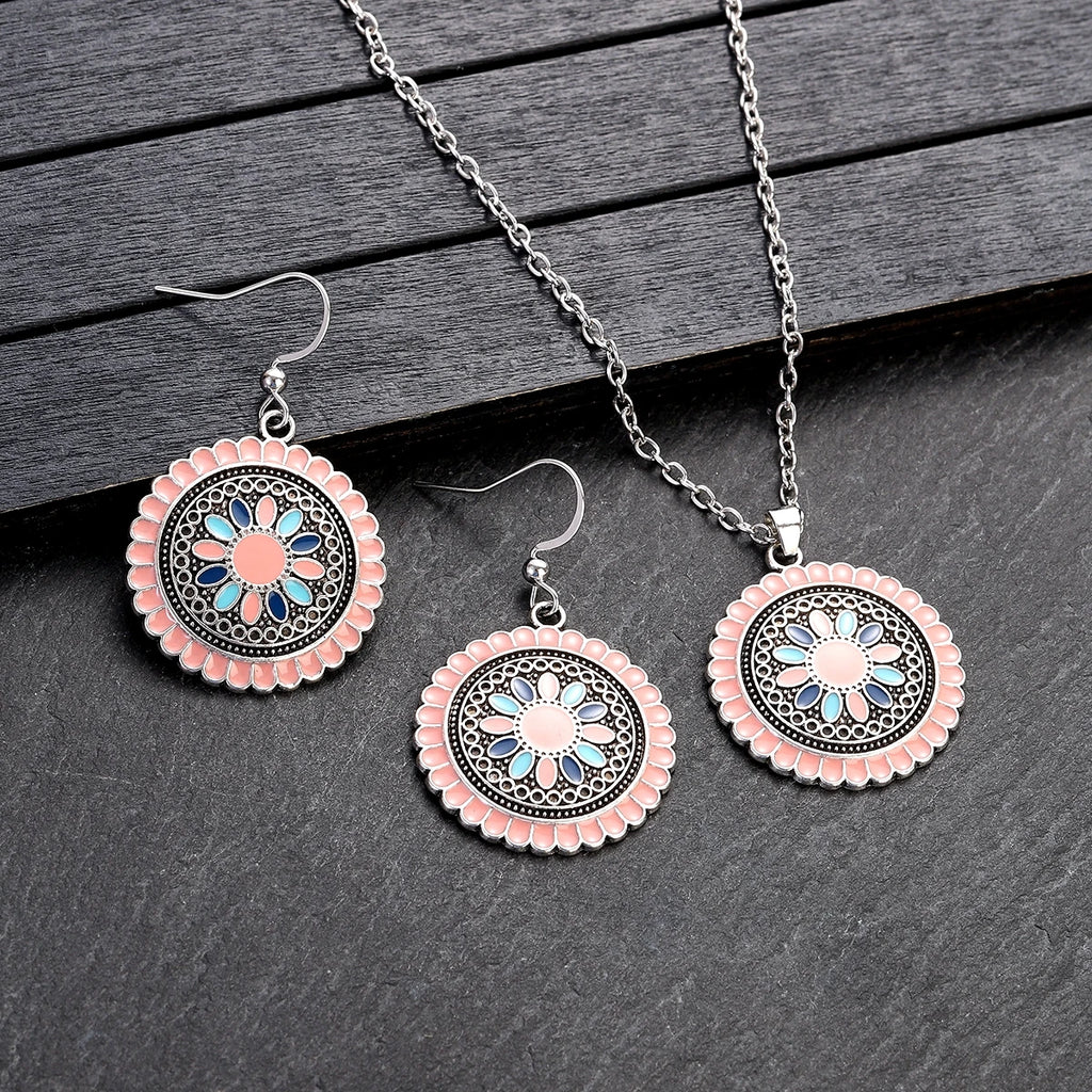 Boho Flower Earring & Necklace Set – Indian-Inspired Bohemian Jewelry in 4 Colors