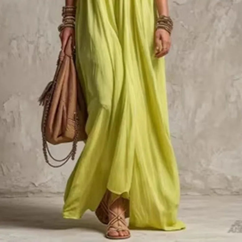 Off-Shoulder Pleated Maxi Dress | Boho Empire Waist A-Line