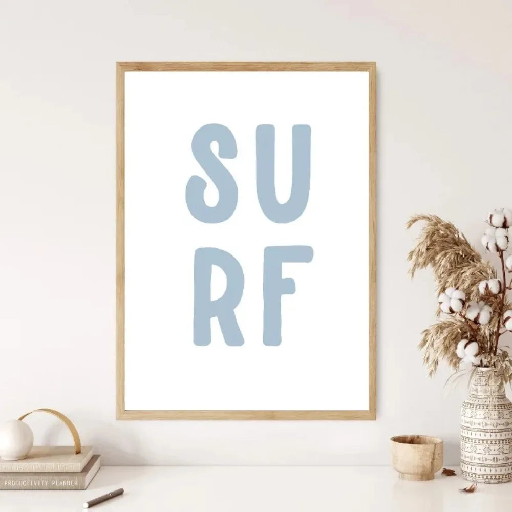 Boho Beach Surfer Canvas Wall Art | Sunset & Sea Wave Poster Print