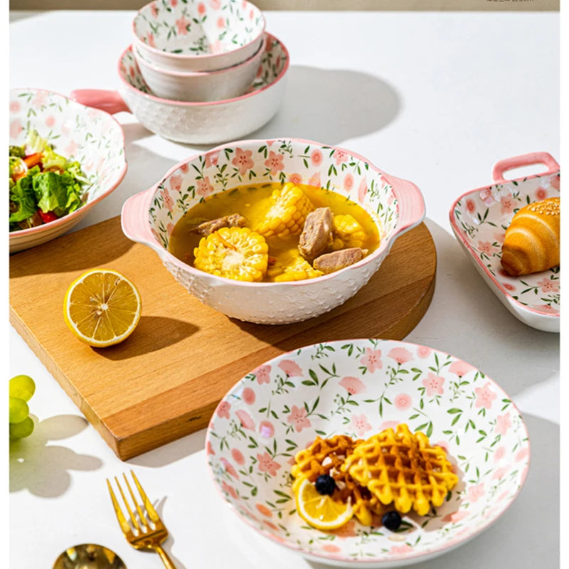 Korean Ceramic Bowl with Lid | Floral Glazed Rice & Soup Bowl