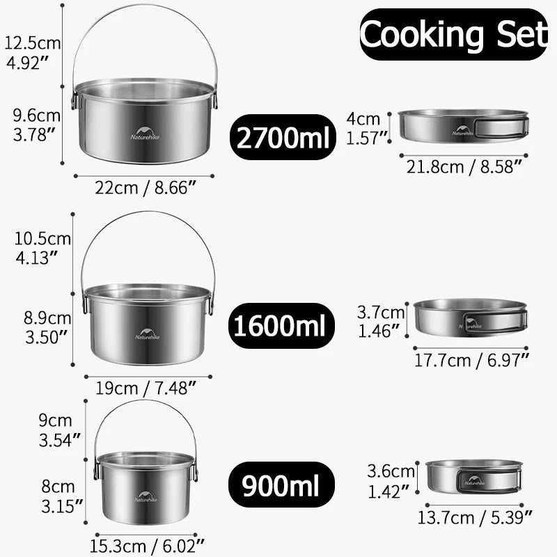 Naturehike Camping Cookware Set | Stainless Steel Outdoor Cooking Kit for 2–3