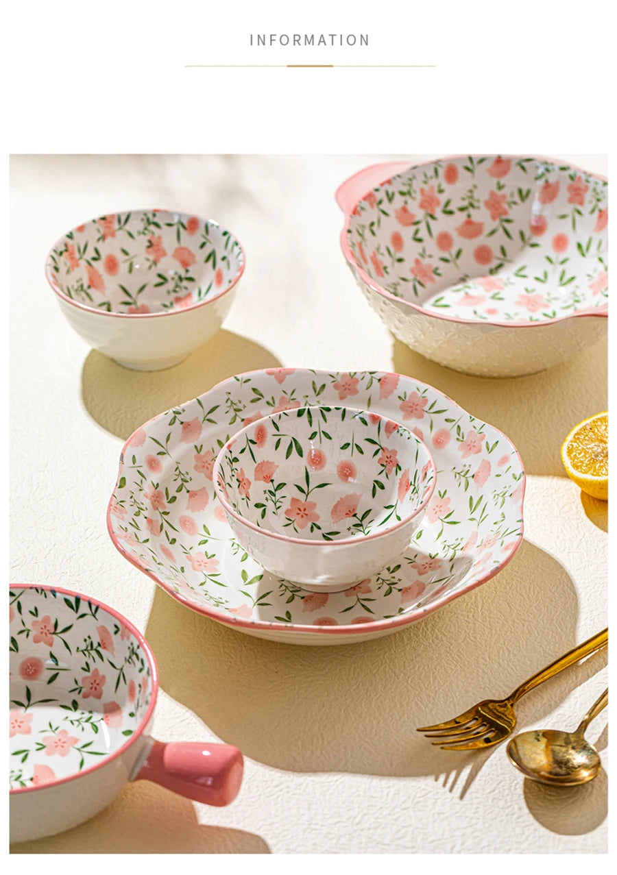 Korean Ceramic Bowl with Lid | Floral Glazed Rice & Soup Bowl