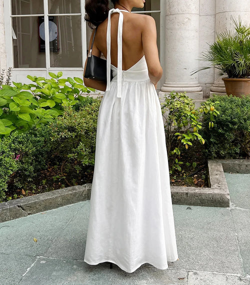 2025 New Women Summer Cotton Long Dress Sleeveless Sexy V-Neck Boho Maxi Dress Loose Style Long Dress Vestidos Clothes