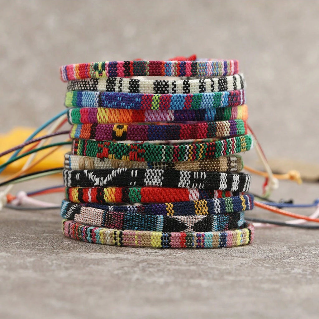 Boho Surfer Bracelet Set | 12-Piece Braided Beach Bracelets for Women & Men
