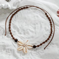 Boho Woven Shell Flower Pendant Necklace – Adjustable Beach Rope Chain