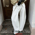 High-Waist Wide Leg Pants with Pockets & Pleats – Loose Ankle-Length Trousers for Women