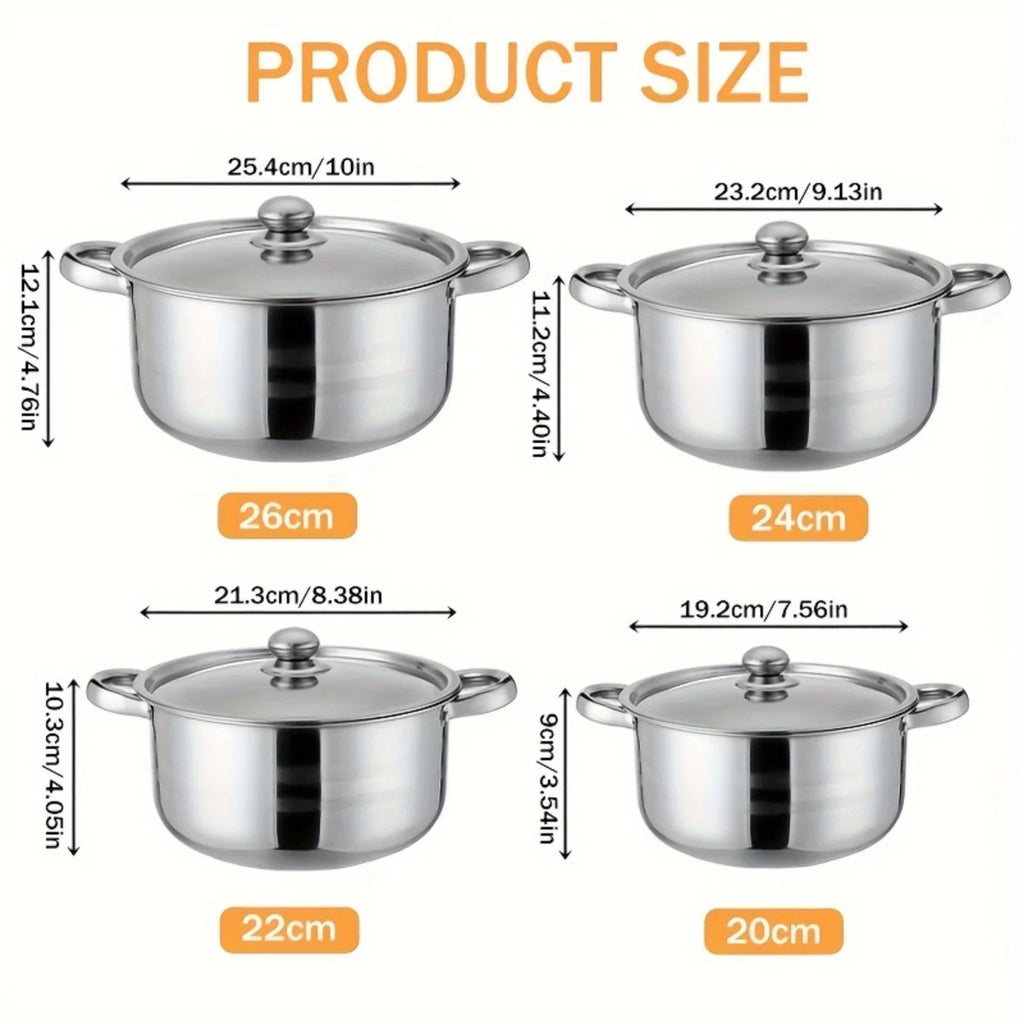 4pcs Stainless Steel Cookware Set with Heat Conduction Simmering Feature - Perfect for Soup, Noodles & More | Essential Kitchen