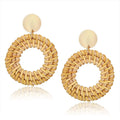Boho Rattan Wicker Hoop Earrings – Straw Round Dangle Drop Earrings for Women