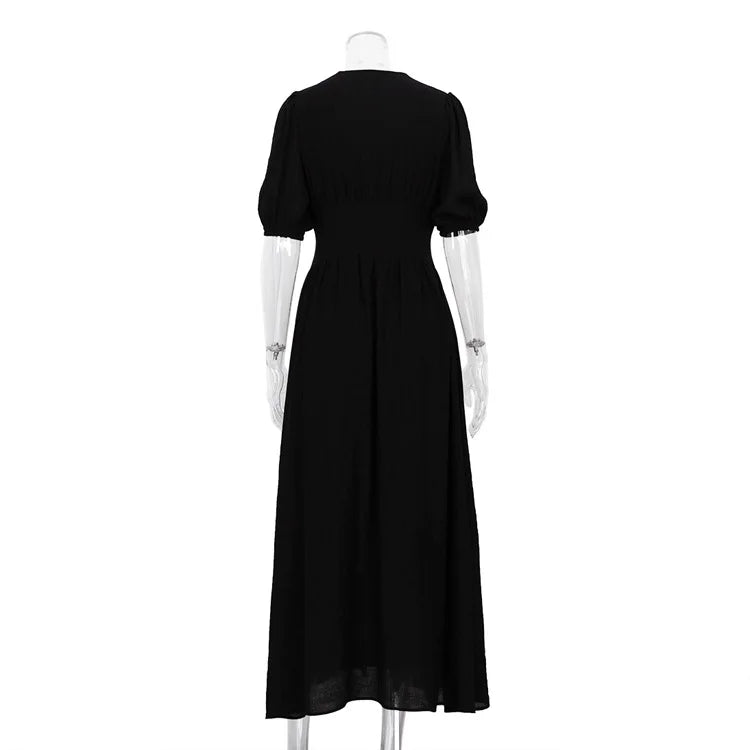 Deep V-Neck Empire Waist Maxi Dress | Boho Flying Sleeve