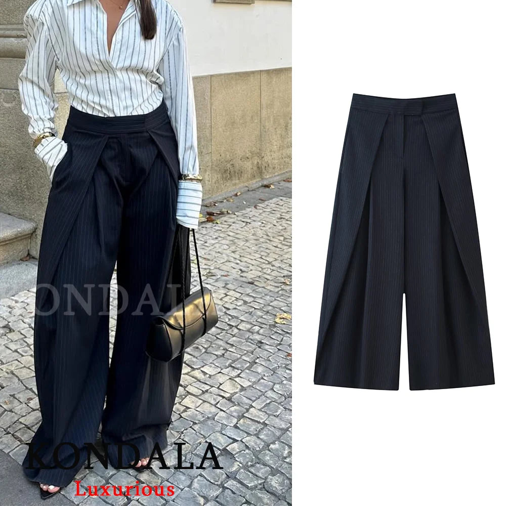 High-Waist Wide Leg Pants with Pockets & Pleats – Loose Ankle-Length Trousers for Women