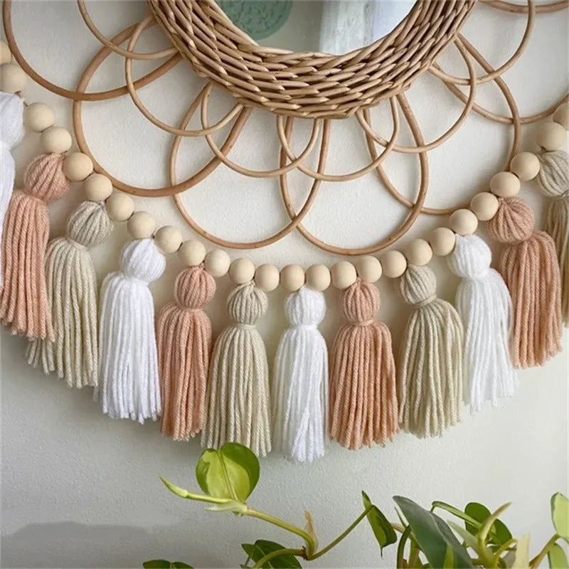 Boho Tassel & Wood Bead Garland – Wall Hanging Banner for Nursery, Party & Wedding