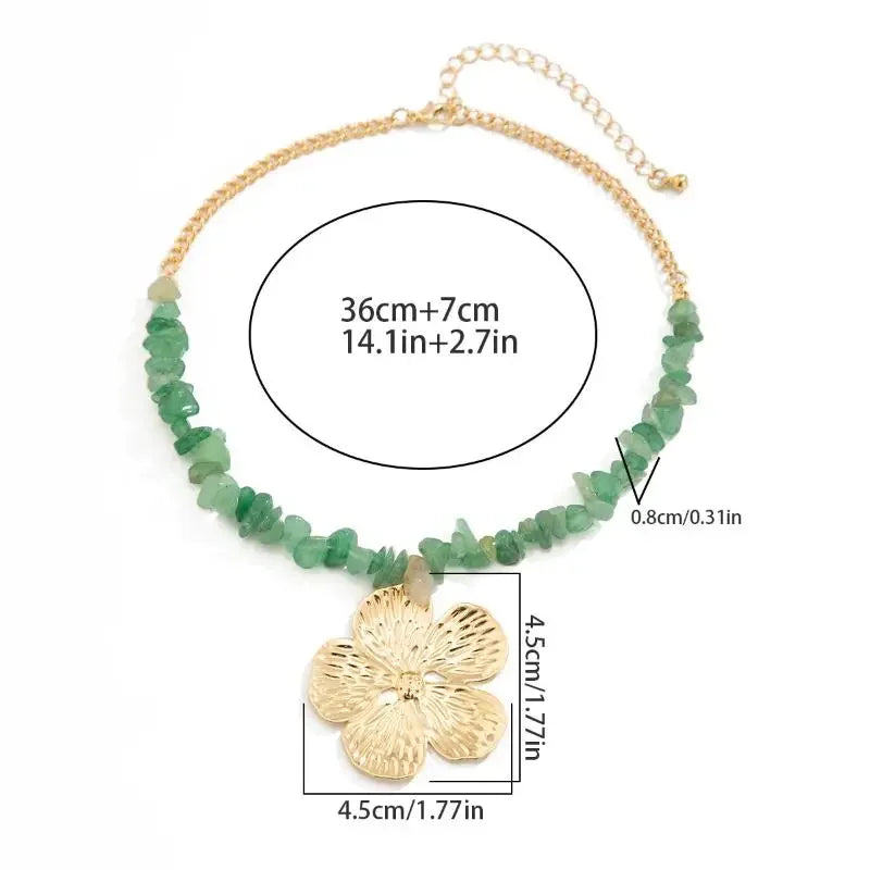 Boho Irregular Natural Stone & Metal Flower Clavicle Chain Necklace