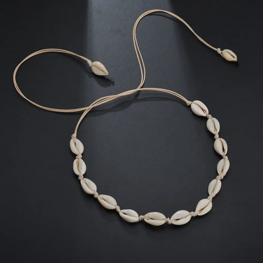 Boho Conch & Cowrie Shell Necklace – Handmade Beach Choker or Bracelet