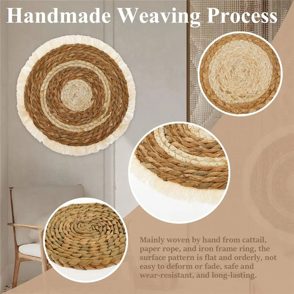 7-Piece Boho Seagrass Wall Basket Set | Hand-Woven Round Hanging Wall Decor