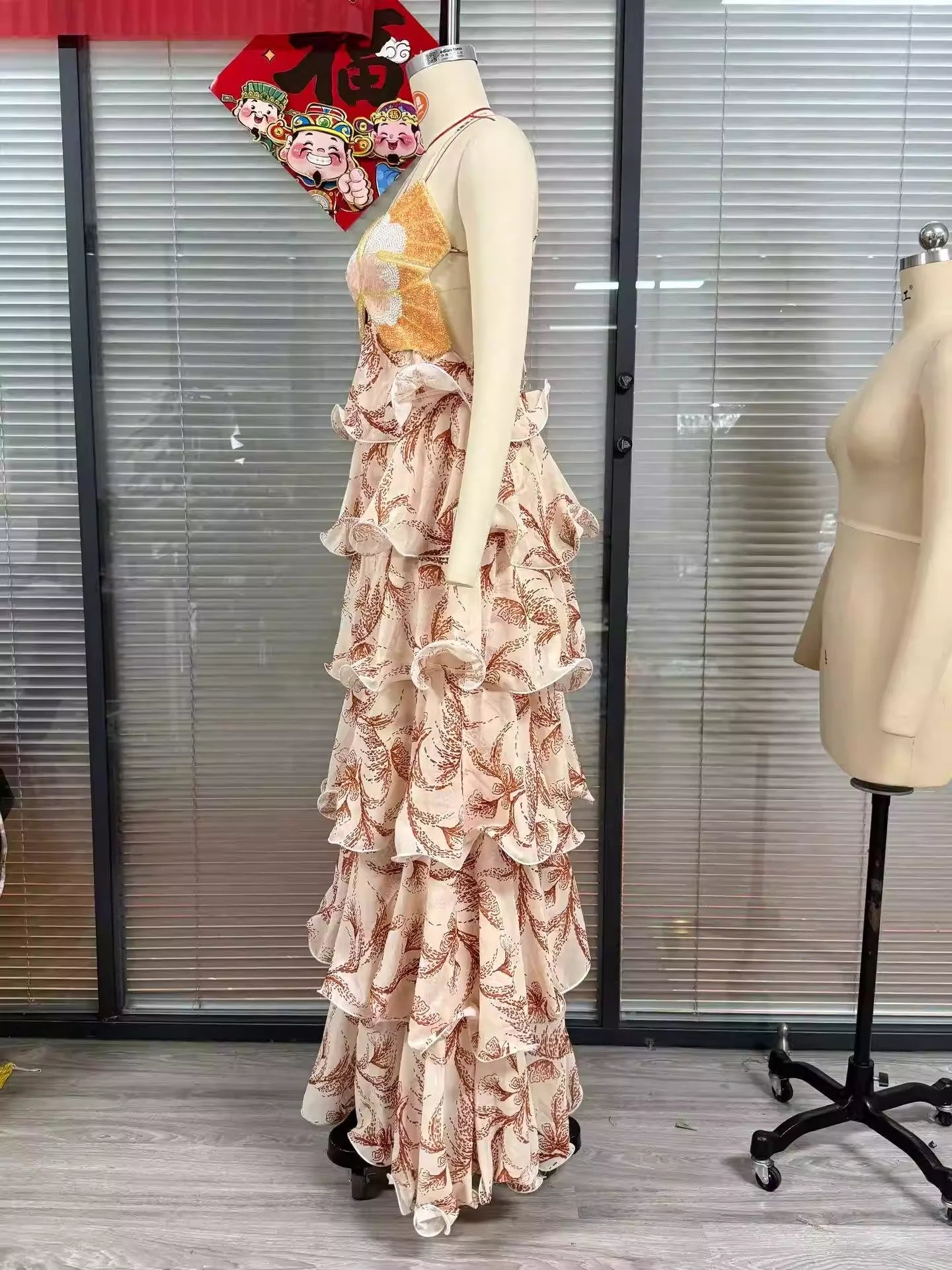 Floral Ruffle Maxi Dress | Strapless Layered Butterfly Boho