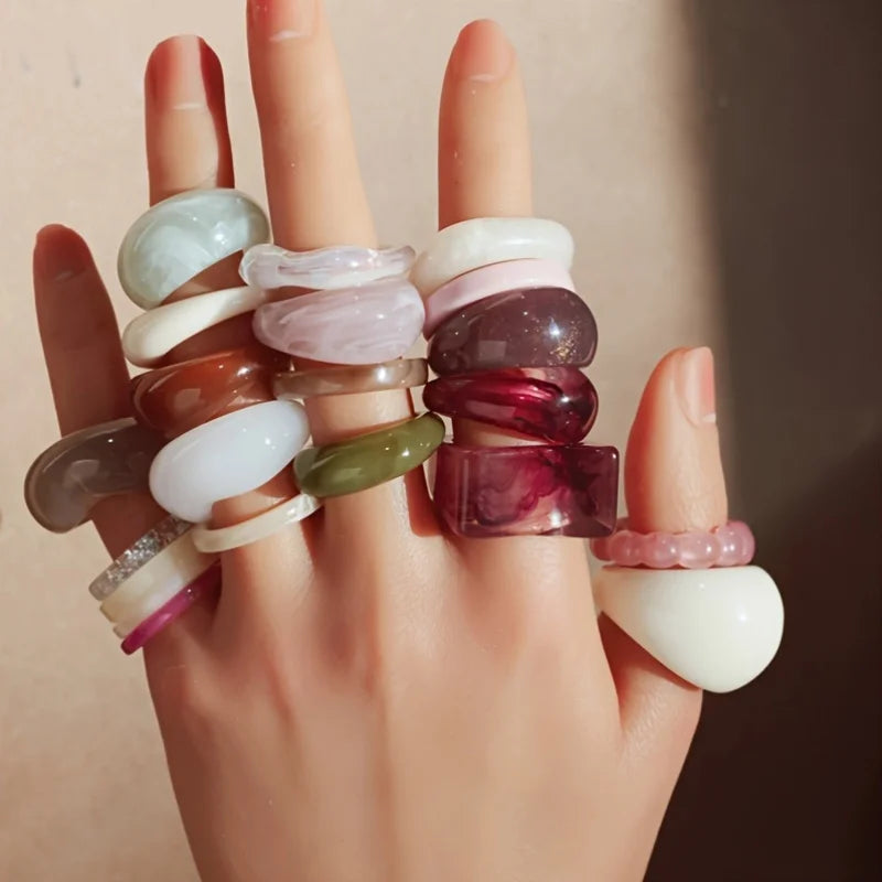 Boho 21-Piece Multicolor Flower Ring Set – Retro Stackable Layering Rings for Women