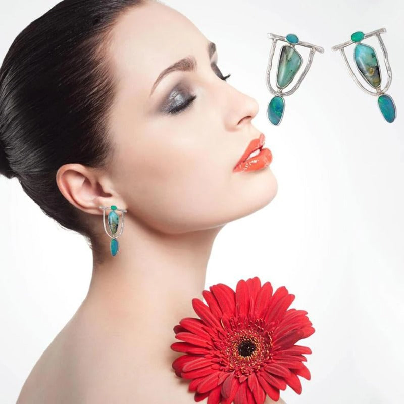 Boho Indian Tribal Natural Resin Stone Dangle Earrings – Vintage Drop Earrings