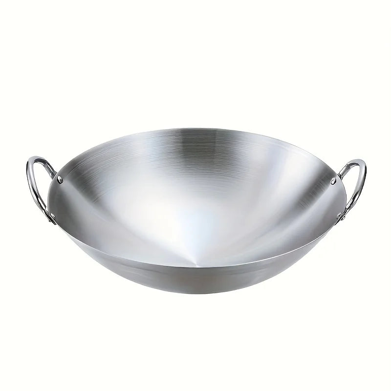 Stainless Steel Dual Handle Wok | Uncoated Thick Chef's Pan with Lid