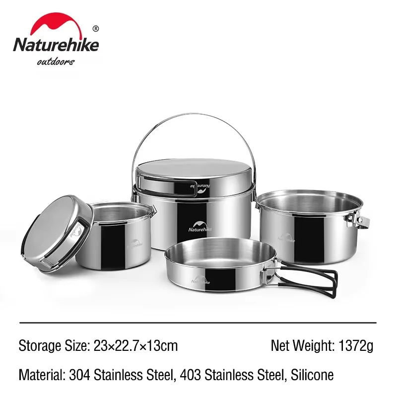 Naturehike Camping Cookware Set Kettle Set Outdoor Pot Tableware Kit Travel Kitchen Utensils Hiking Picnic Pot Bowl Pan Kettle