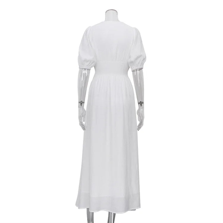 Deep V-Neck Empire Waist Maxi Dress | Boho Flying Sleeve