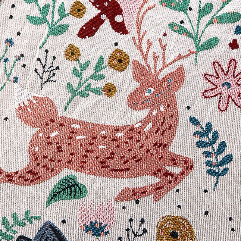 Boho Deer & Floral Jacquard Woven Throw Blanket with Tassels
