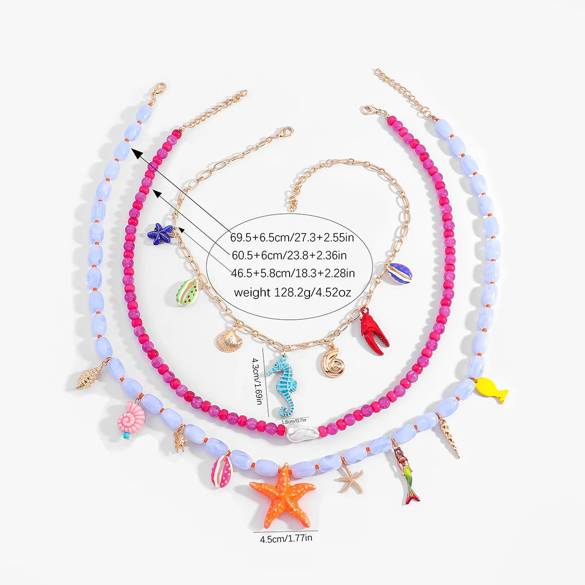 Boho Multilayer Ocean Charm Beaded Statement Necklace – Colorful Sea Animal Design