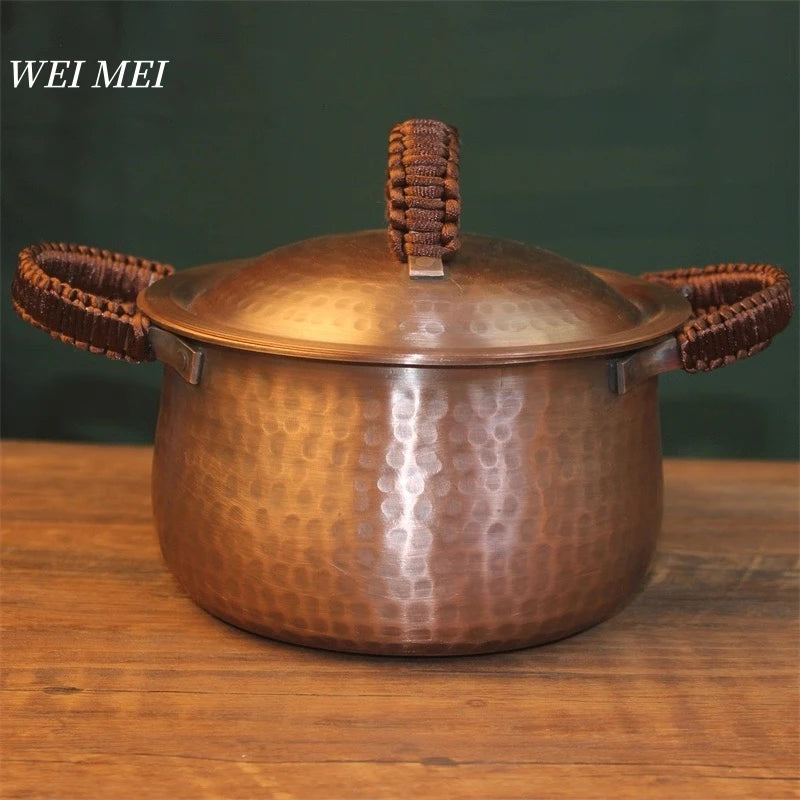 Handmade Copper Pot with Lid | Hammered Texture Retro Soup & Pasta Pot