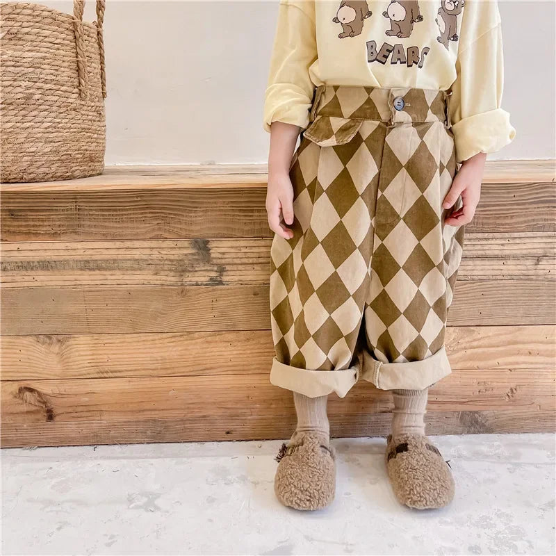 Plaid Harem Pants Casual  2025 Spring and Autumn New Collection Simple and Cute Korean All-match Nine Point Pants