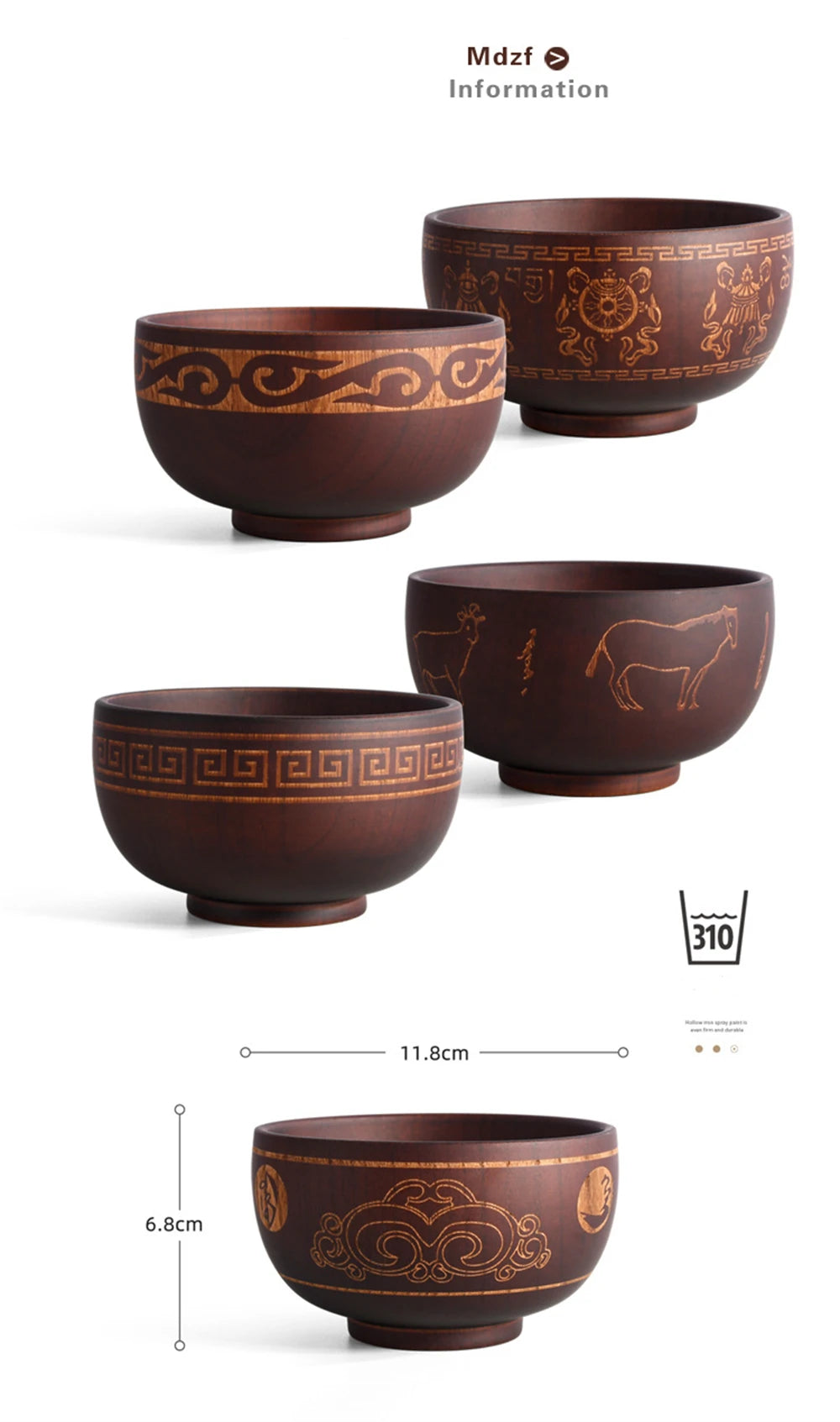 Japanese Jujube Wood Bowl with Gold Inlay | Hand-Painted Decorative Rice & Soup Bowl
