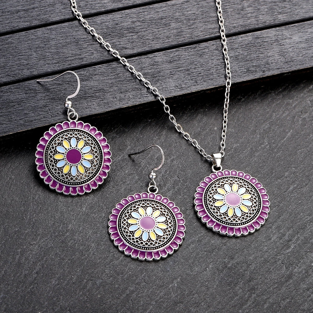 Boho Flower Earring & Necklace Set – Indian-Inspired Bohemian Jewelry in 4 Colors