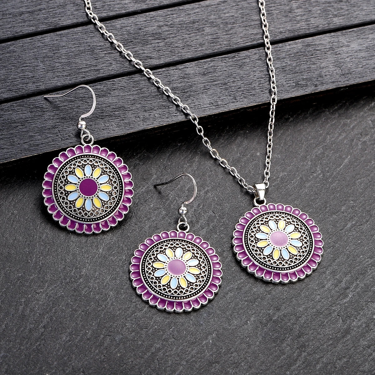 Boho Flower Earring & Necklace Set – Indian-Inspired Bohemian Jewelry in 4 Colors