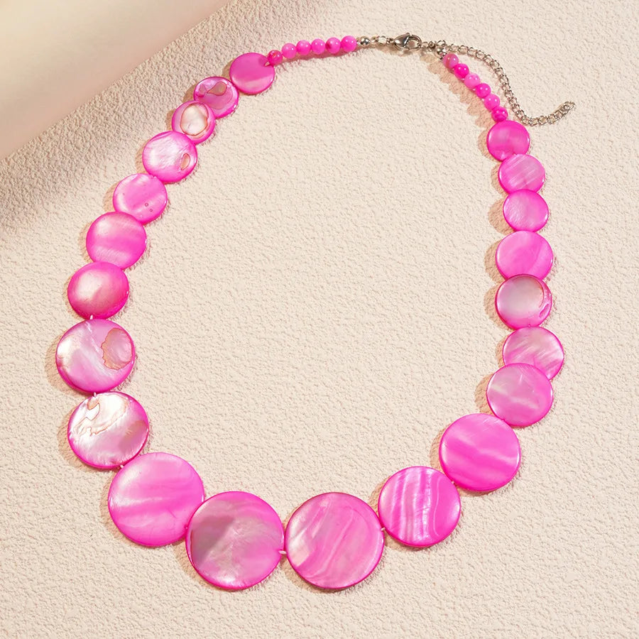Boho Shell Collarbone Chain Necklace – Minimalist Geometric Round Pendant