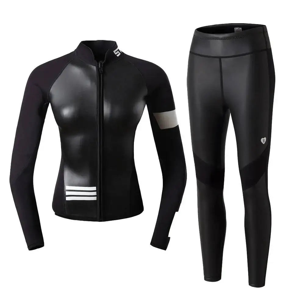 2mm Women Surfing Jacket Long Sleeve Split Diving Clothes Long Pants Swimsuit Scuba Dive Snorkeling Wetsuit Neoprene Swimwear