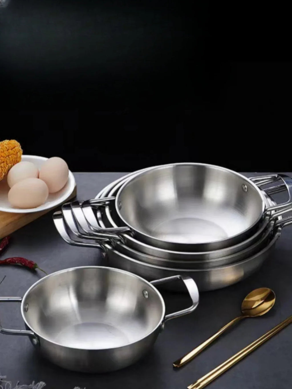 Stainless Steel Cookware Set - Multi-Purpose Saucepan, Paella & Skillet for Home Cooking, Picnic & Seafood