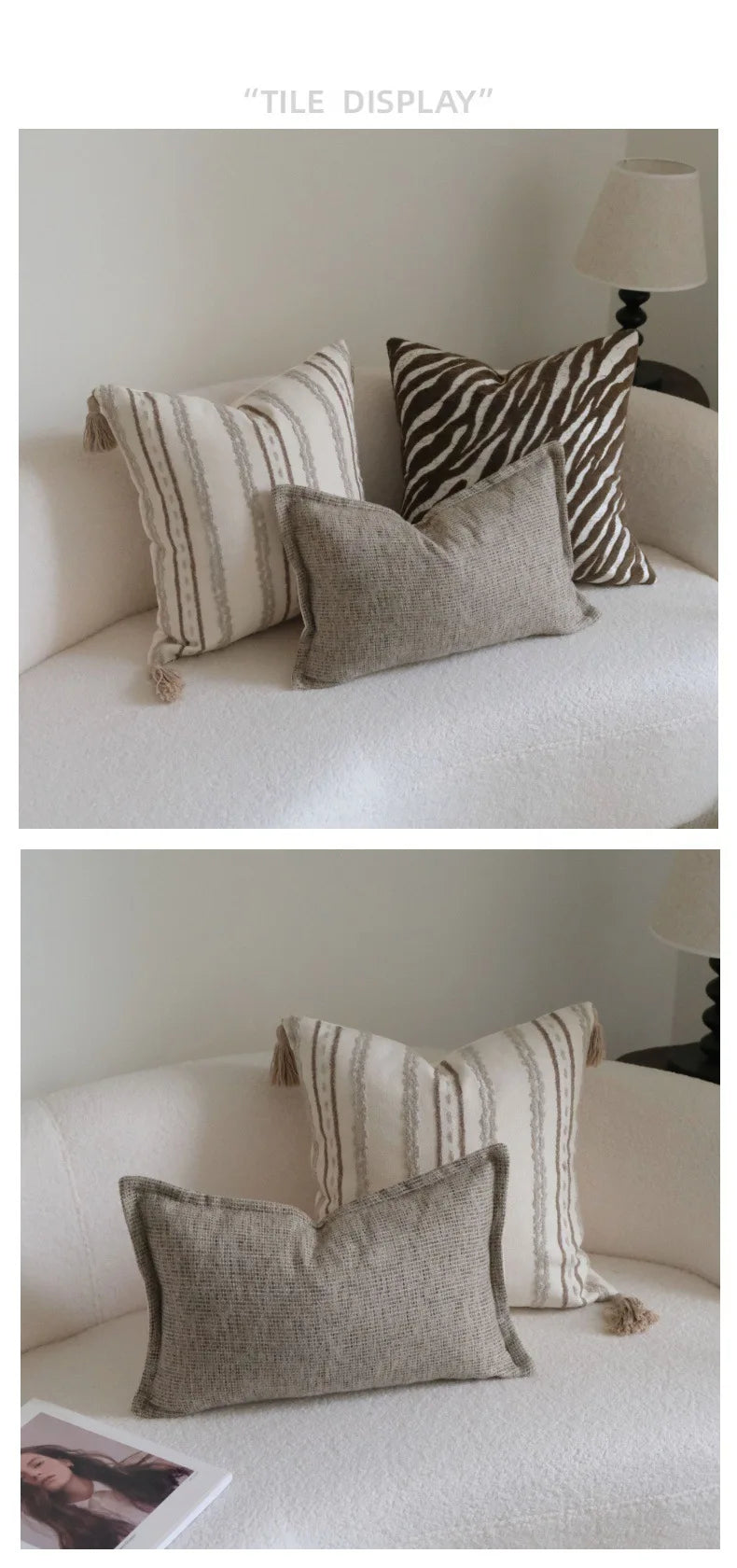 Boho Woven Tufted Cushion Cover with Tassels – Striped Farmhouse Pillow Case