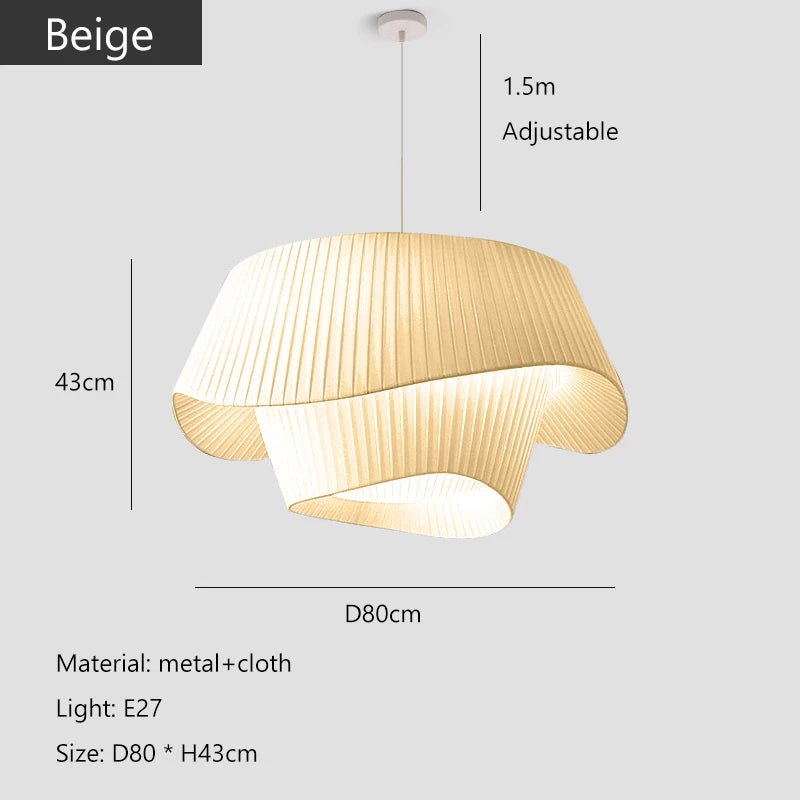 Nordic Minimalist Wabi-sabi Vintage Cream Wind Fabric Led Pendant Lights Living Dining Room Bedroom Home Decor Lamp Chandelier