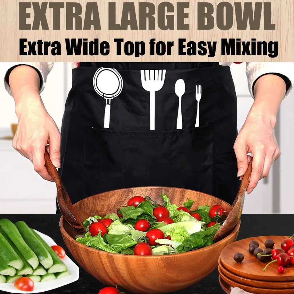 Solid Acacia Wood Bowl | Hand-Crafted Japanese-Style Wooden Salad & Serving Bowl