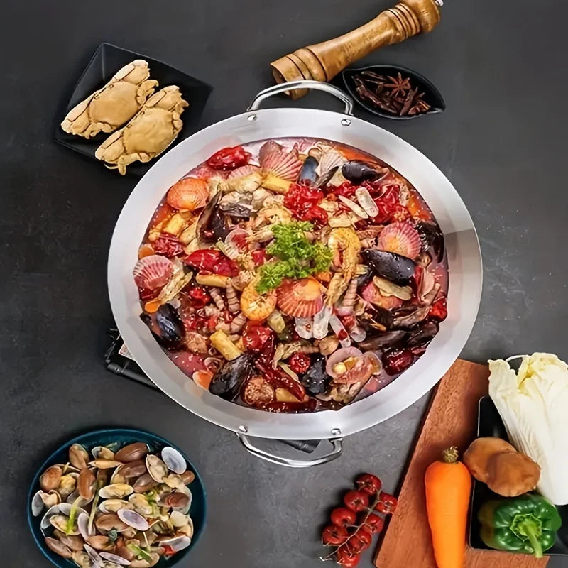 Stainless Steel Dual Handle Wok | Uncoated Thick Chef's Pan with Lid