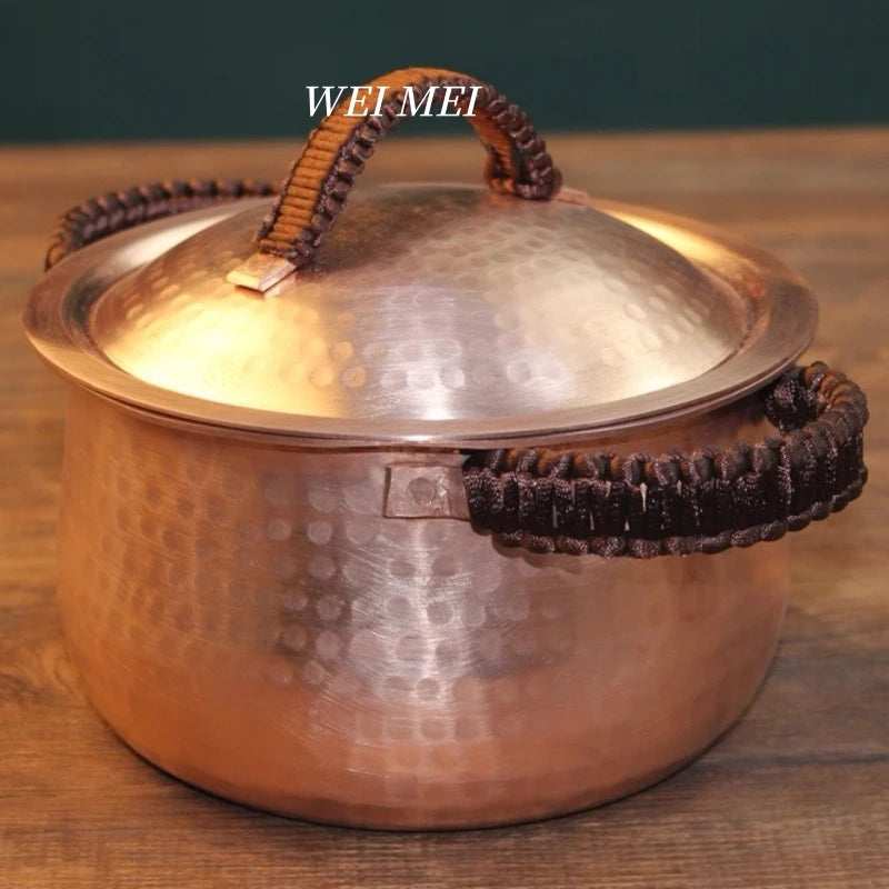 Handmade Copper Pot with Lid | Hammered Texture Retro Soup & Pasta Pot