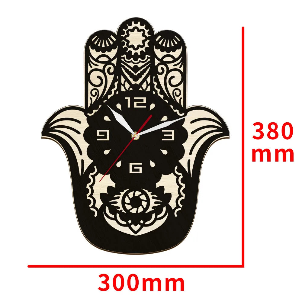 Hand Of Fatima Hamsa Natural Wooden Wall Clock For Living Room Hand Evil Boho Home Decor Symbol Of Protection Orientalist Clock