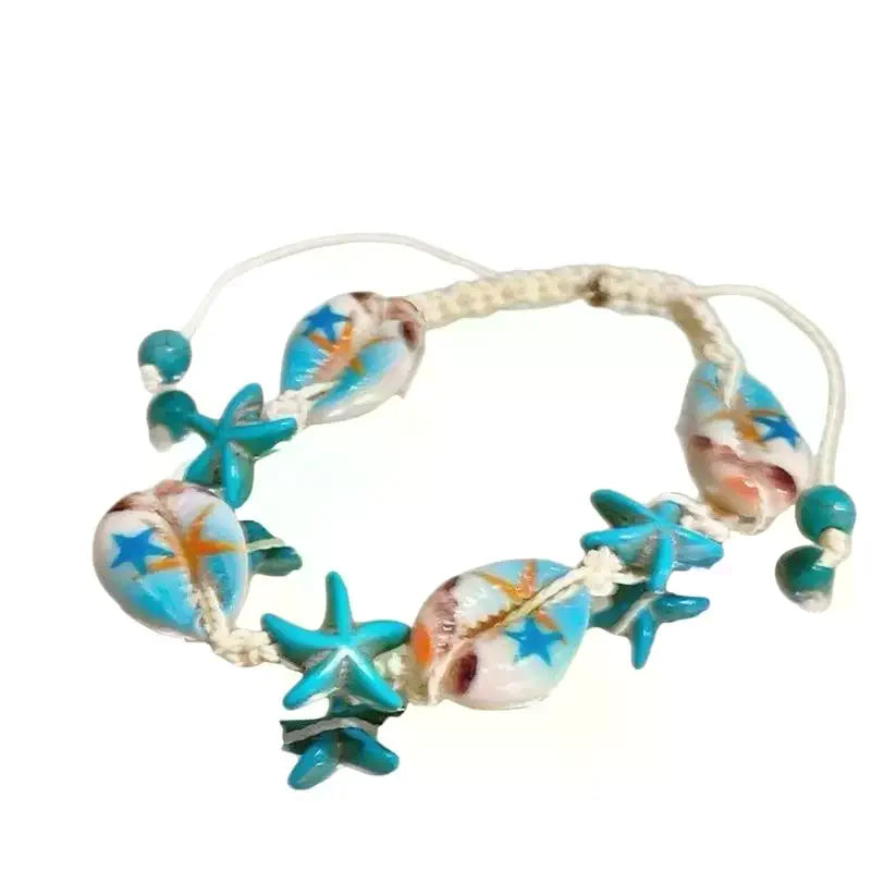Boho Shell & Starfish Beaded Bracelet | Adjustable Coastal Charm Bracelet