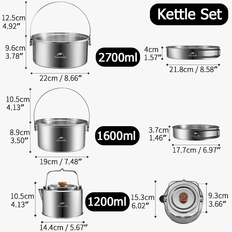 Naturehike Camping Cookware Set | Stainless Steel Outdoor Cooking Kit for 2–3