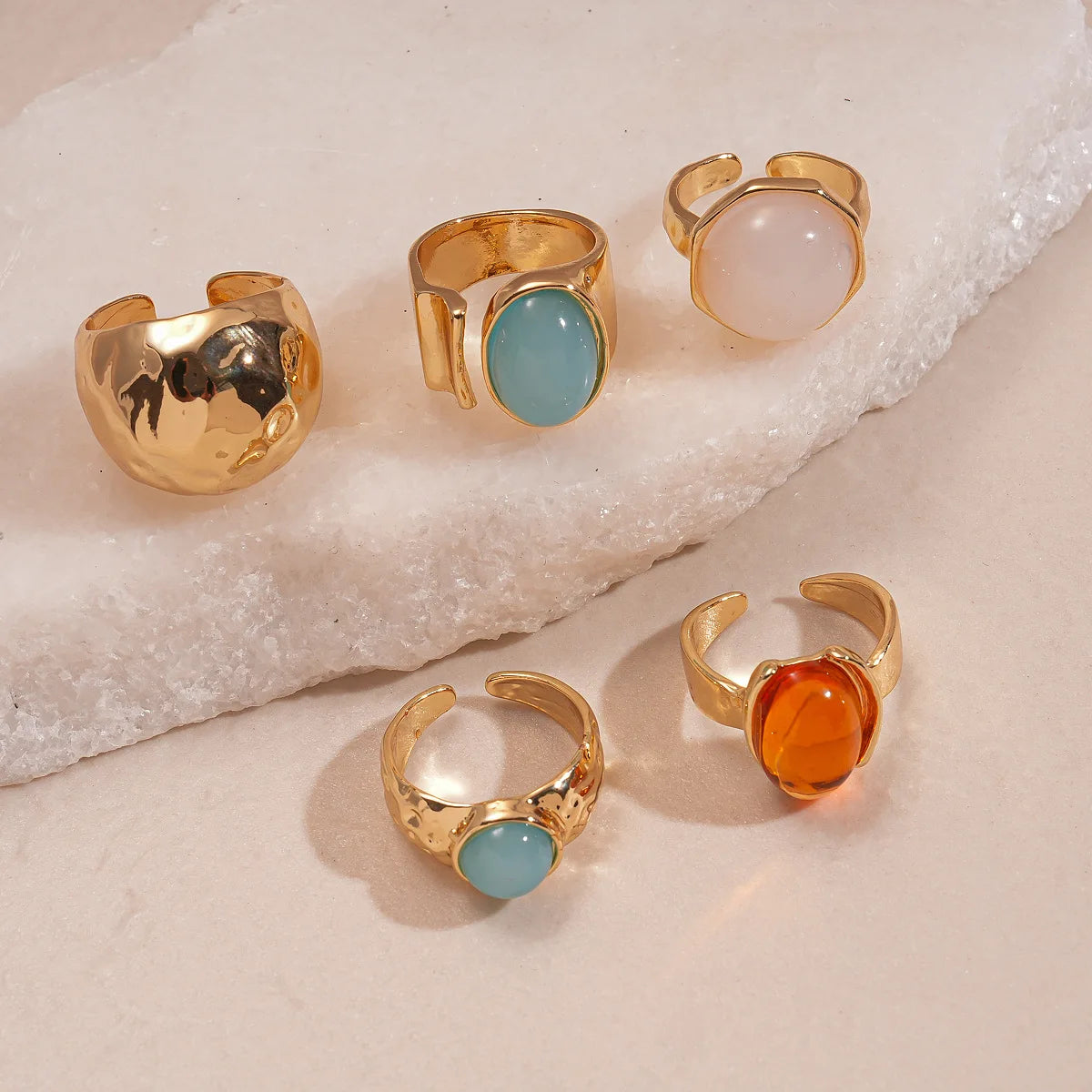 Boho 5-Piece Resin Geometric Stackable Ring Set – Retro Irregular Wide Knuckle Rings