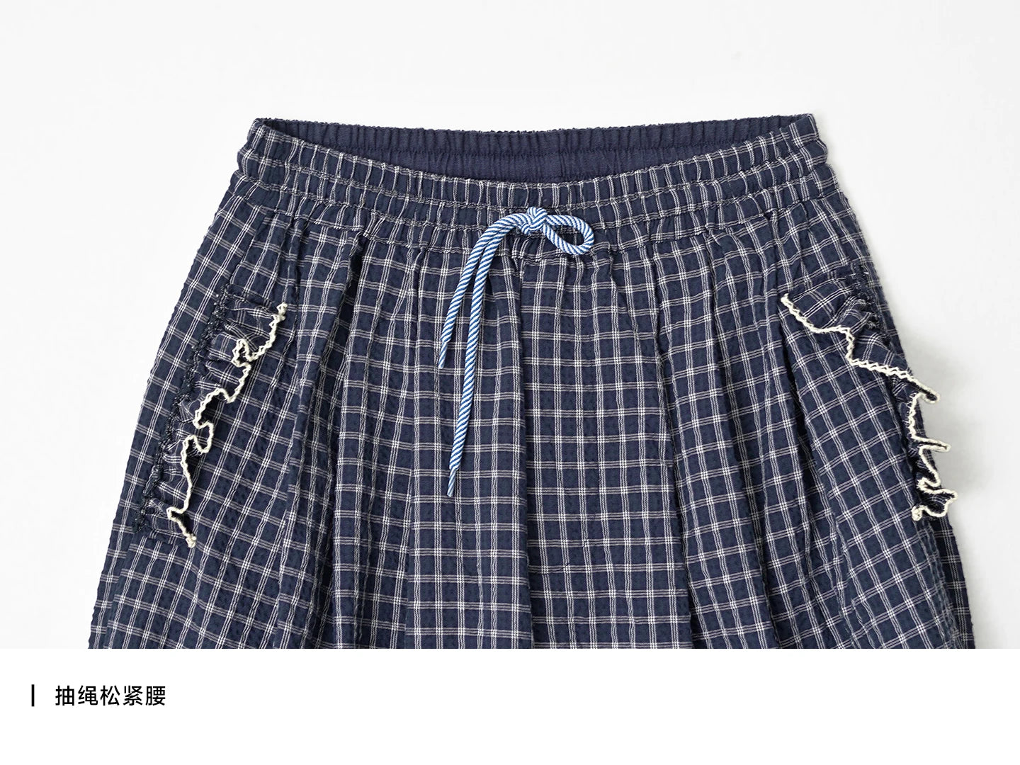 Women's Blue Plaid Wide Leg Pants – Casual Elastic Waist Trousers