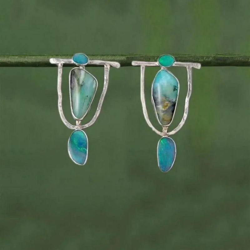 Boho Indian Tribal Natural Resin Stone Dangle Earrings – Vintage Drop Earrings