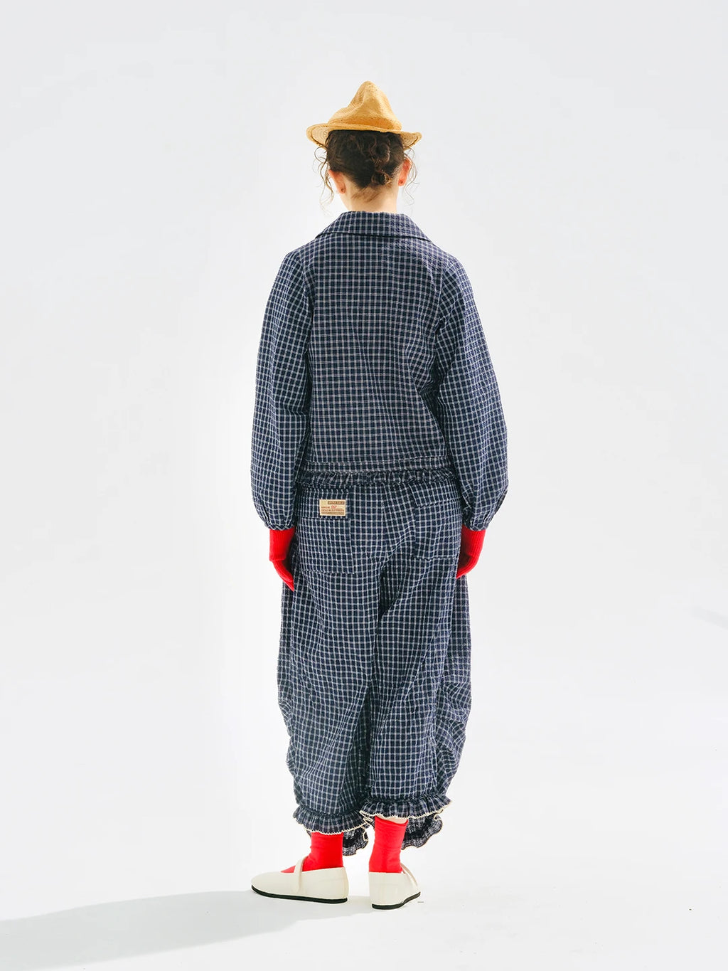 Women's Blue Plaid Wide Leg Pants – Casual Elastic Waist Trousers